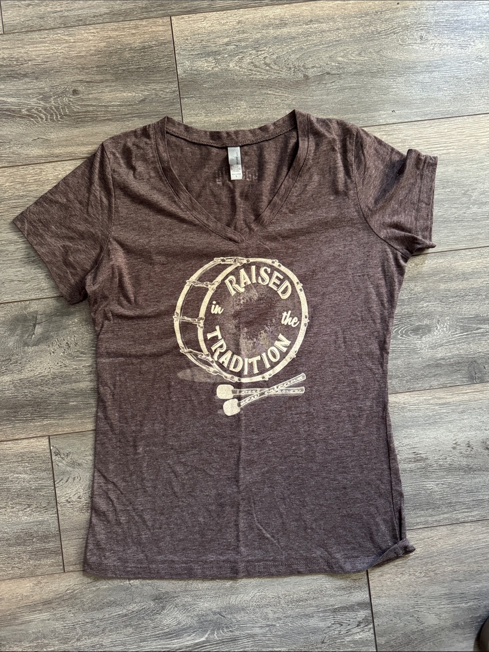 Next Level Apparel Brown Heather V-Neck Drum Graphic Tee
